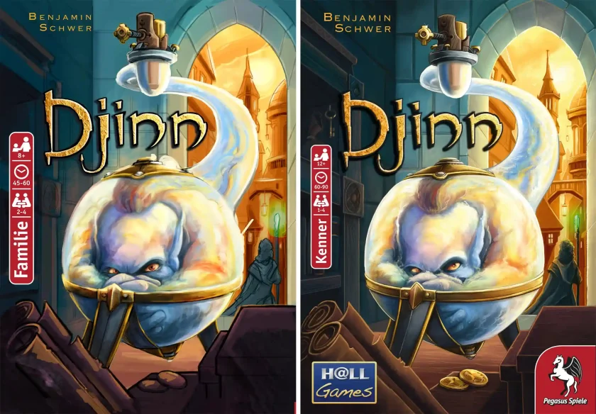 Zwei Coverentwürfe des Kennerspiels Djinn