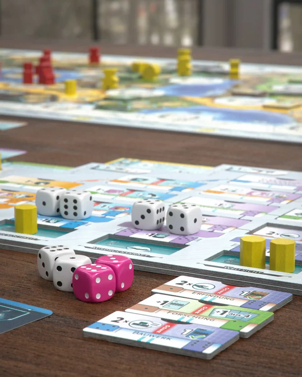 Konsole mit Würfeln in dem Brettspiel Civolution
