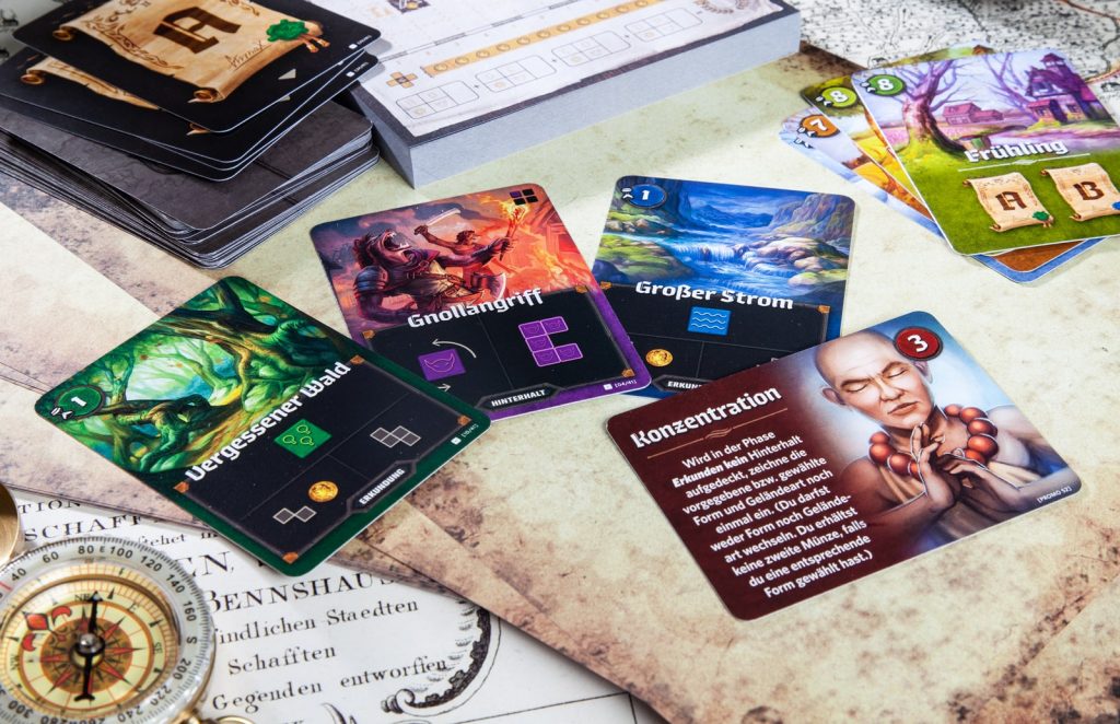 Spielkarten des Brettspiels Der Kartograph