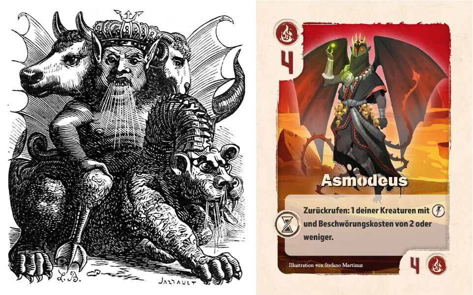 Darstellung von Asmodäus aus dem Dictionnaire Infernal 1863 und in The Vale of Eternity