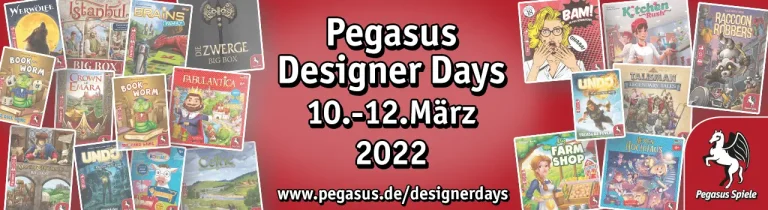 Pegasus Spiele Designer Days vom 10. bis zum 12. März 2022