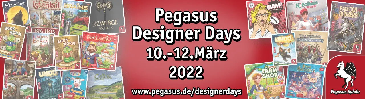 Pegasus Spiele Designer Days vom 10. bis zum 12. März 2022