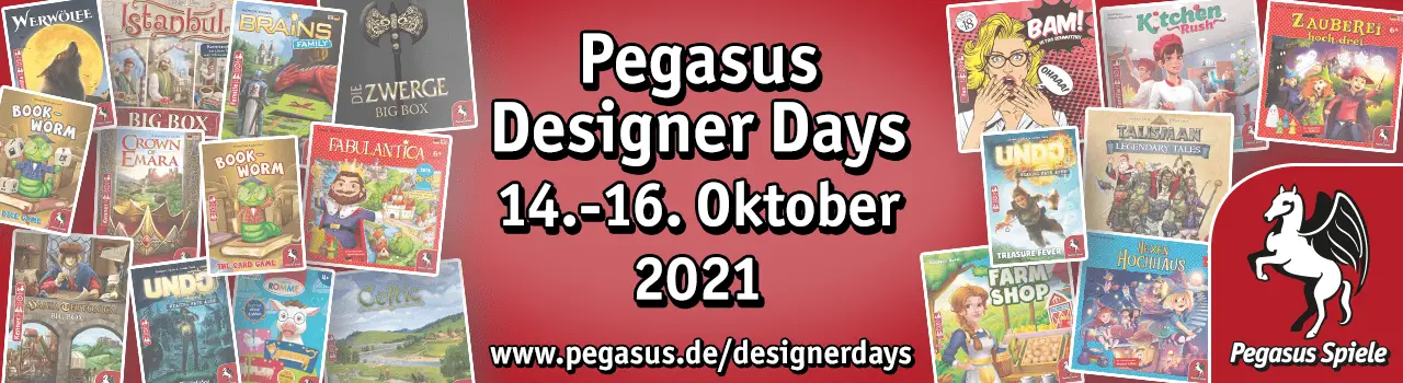 Pegasus Spiele Designer Days vom 14. bis zum 16. Oktober 2021