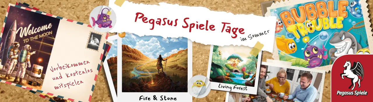 Pegasus Spiele Tage im Sommer mit Fire & Stone, Living Forest, Welcome to the Moon und Bubble Trouble