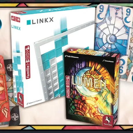 Stichspiel Lumen und Duellspiel Linkx mit Spielmaterial