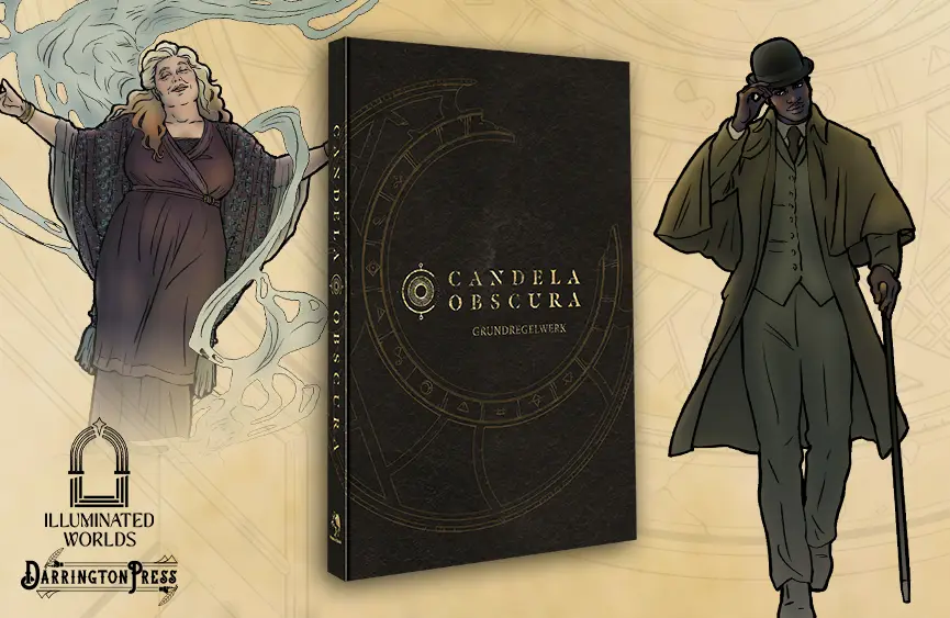 Candela Obscura Rollenspiel Produktbild und Illustrationen