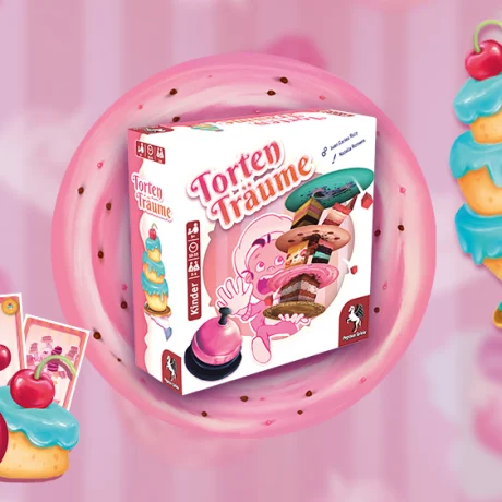 Produktbild und Illustrationen des Brettspiels Torten Träume