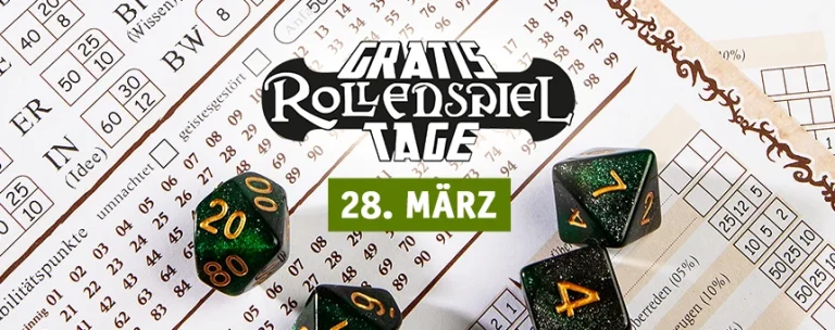 Gratisrollenspieltag am 28. März; Cthulhu Rollenspielbogen und Würfel