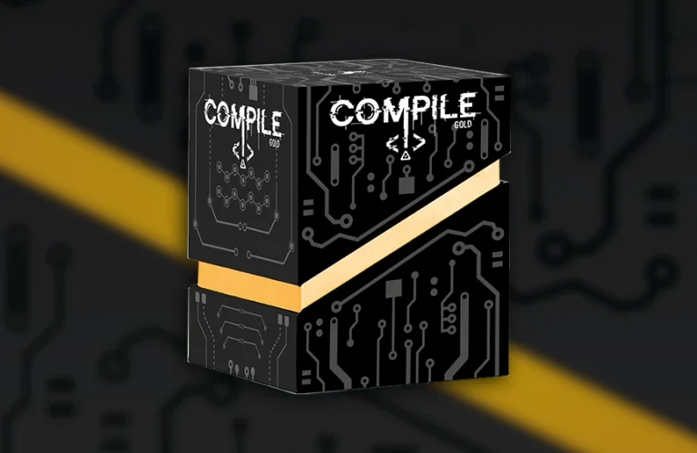Compile (Gold) vor schwarz-goldenem Hintergrund
