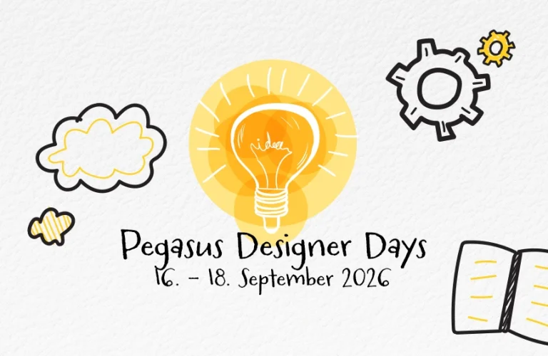 Banner zu den Pegasus Designer Days Herbst 2026. Vor einem hellen Hintergrund sind stilisierte Brettspiel-Elemente wie Spielkarten, Würfel, Spielfiguren und Zahnräder zu sehen. Im Vordergrund steht der Schriftzug „Pegasus Designer Days Herbst 2026“. Das Motiv bewirbt die Veranstaltung, bei der Spieleautor*innen ihre Spielideen vorstellen können.