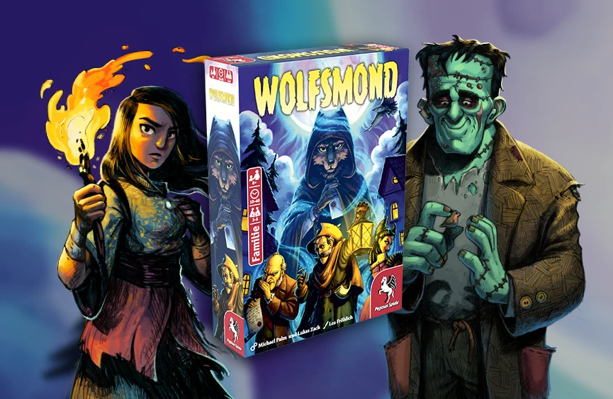 Produktgrafik von Wolfsmond mit Charakterillustrationen daneben
