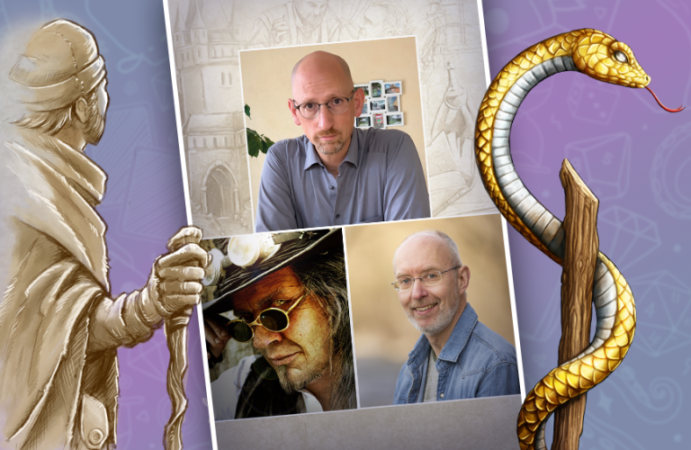 Beitragsbanner zum Interview über das Kennerspiel Medico mit Autor Stefan Feld, Illustrator Dennis Lohausen und Redakteur Ralph Bruhn.
