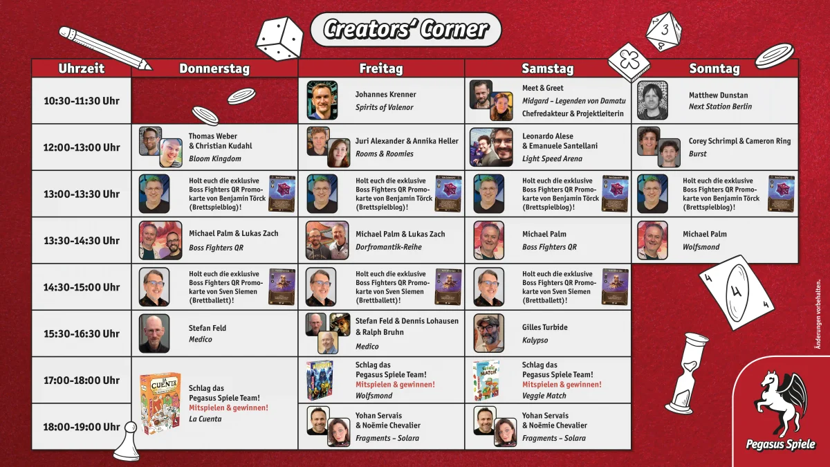 Übersichtsplan zum zeitlichen Ablauf in der Creators' Corner