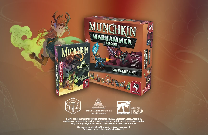 Produktgrafiken beider Spiele mit einer Charakter-Illustration daneben