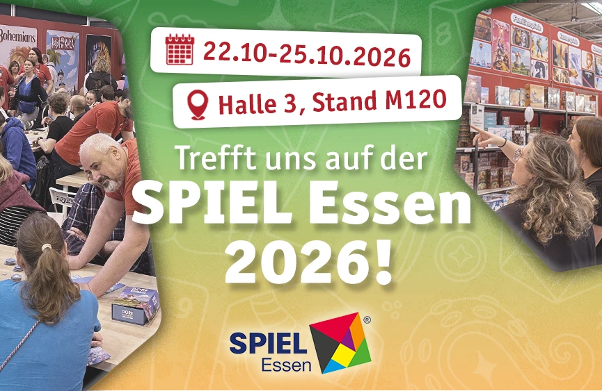 Trefft Pegasus Spiele auf der Spiel Essen 2026 in Halle 3 an Stand M120